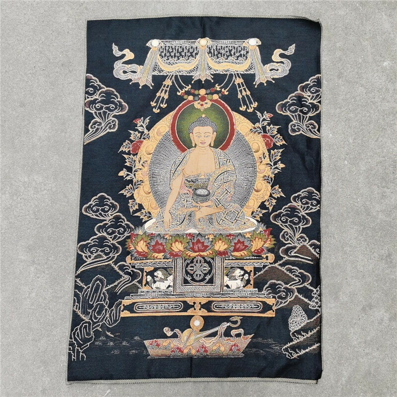 アンティークコレクション、約90ｃｍ*60cm　大判　チベットタンカ刺繍　40