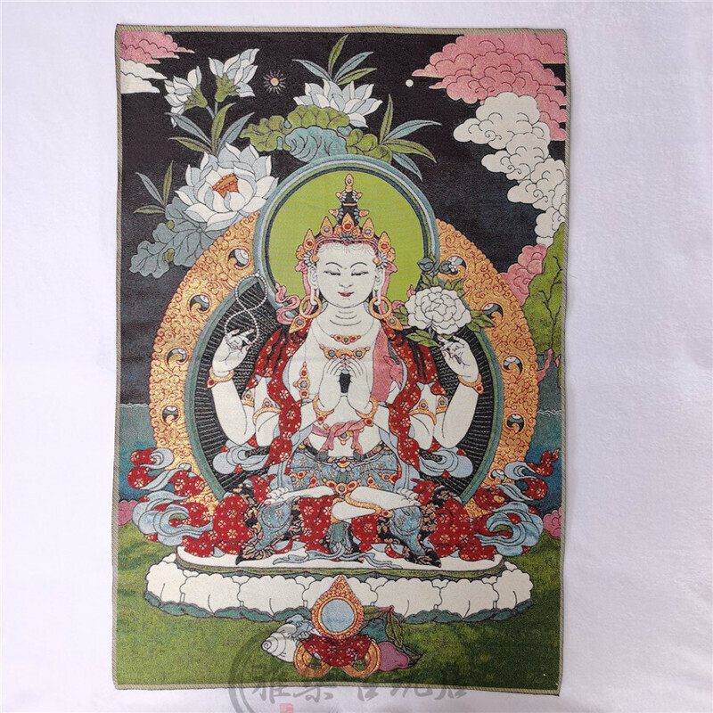 アンティークコレクション、約90ｃｍ*60cm　大判　チベットタンカ刺繍　42