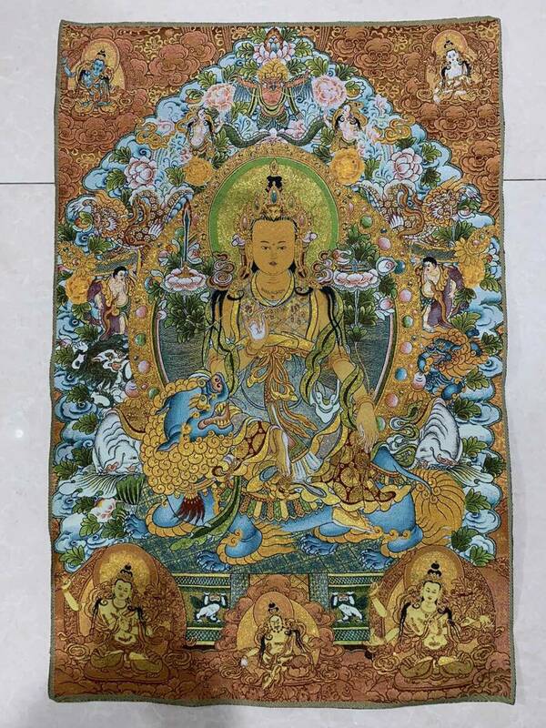 アンティークコレクション、約90ｃｍ*60cm　大判　チベットタンカ刺繍　35