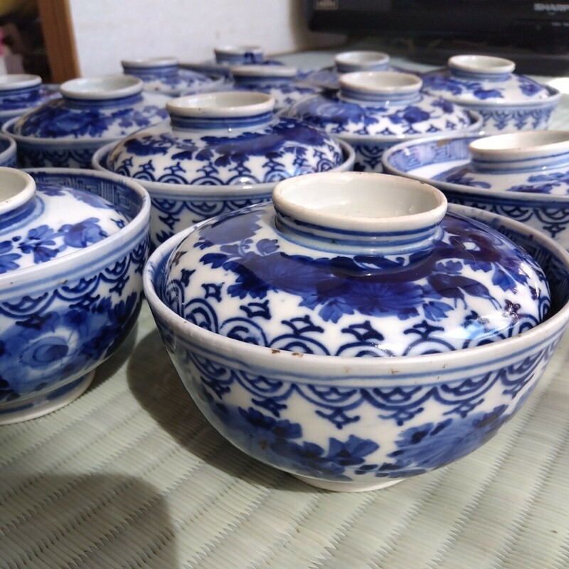 【蔵出し】ご飯茶碗　蓋付き　和食器　骨董　アンティーク　時代物　16客セット