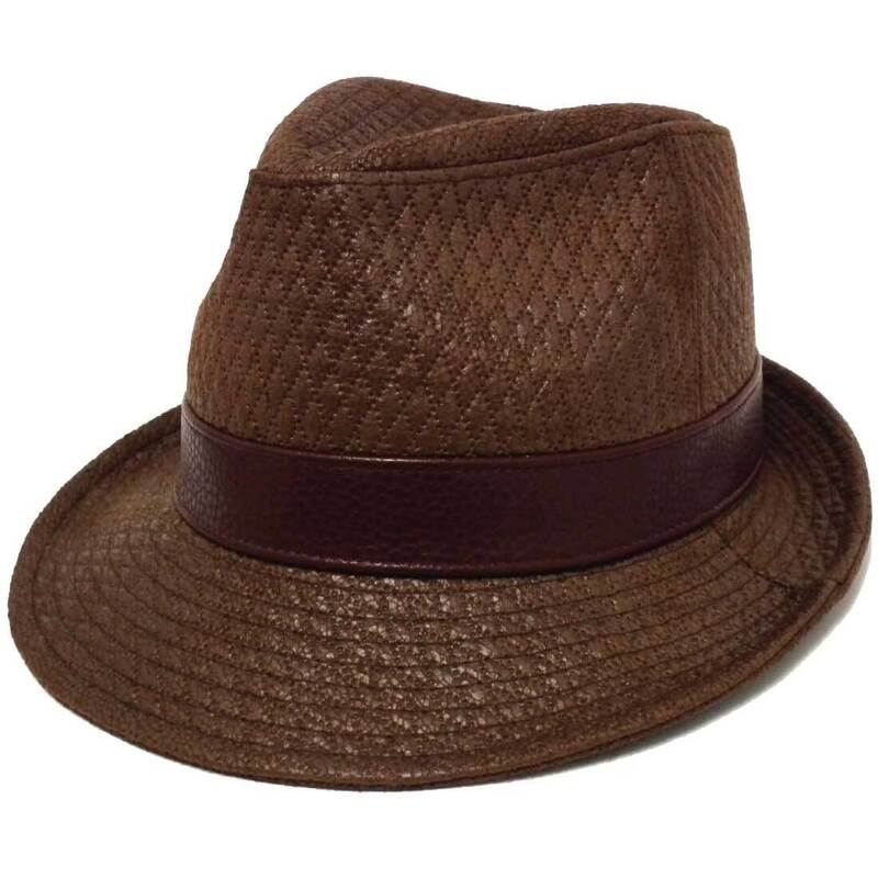 帽子 中折れハット キルティング風 型押し クラッシュ加工 約58cm 渋い ブラウン hat-1108-01 メンズ 秋冬 レディース