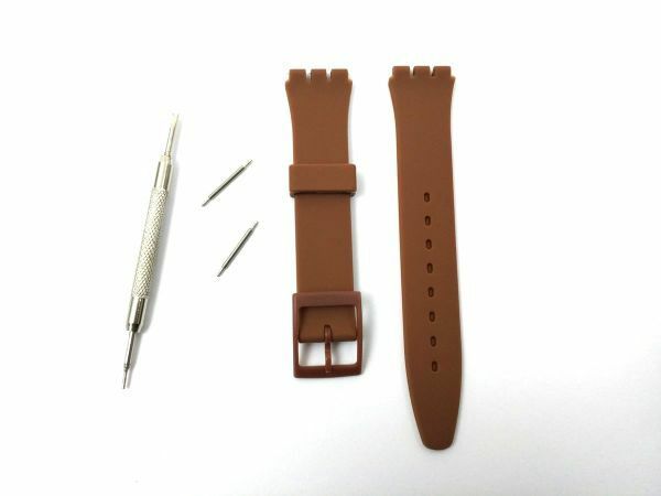 swatch用 シリコンラバーストラップ 交換用腕時計ベルト 17mm ブラウン