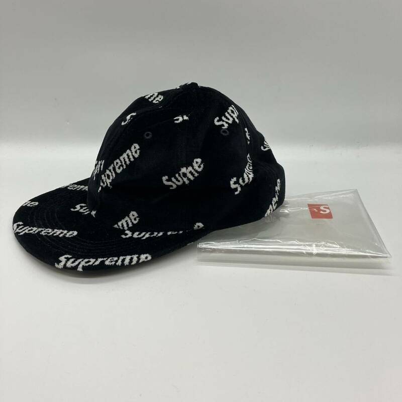 新品 17FW Supreme Velour Diagonal Logo Six Panelcap Black シュプリーム ベロア デジタル ロゴ 6パネル キャップ ブラック F467