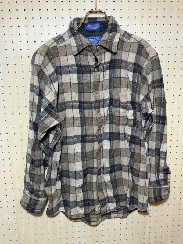 【L】PENDLETON WOOL Check Shirts Brown ペンドルトン ウール チェック シャツ ブラウン メキシコ製 F411