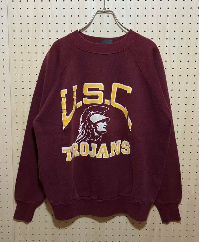 【L】80's VINTAGE U.S.C College Print Sweat Bordeaux 90年代 ヴィンテージ カレッジ プリント スウェット USA製 ボルドー F431