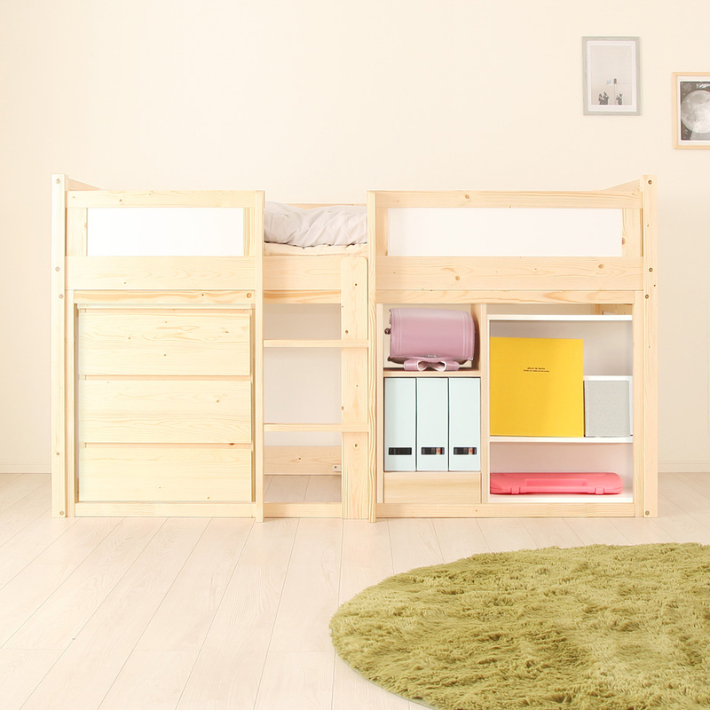 ロフトベッド 子供 はしご 木製 ハイタイプ すのこベッド シングル スペース 床下 収納庫 秘密基地 子ども用 部屋 引き戸 カビ ダニ 防止