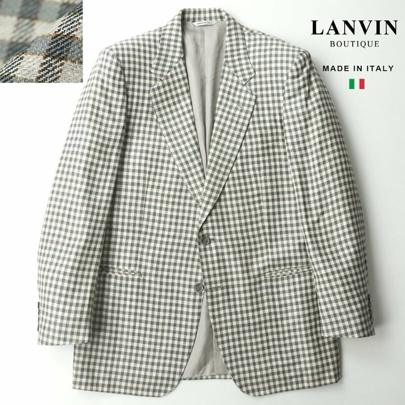 美品 イタリア製 LANVIN BOUTIQUE ランバン 絹 シルク混ウール テーラードジャケット チェック柄 50 JP:XL ブレザー