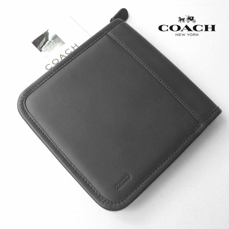 新品未使用 訳あり COACH オールドコーチ 牛革 グラブタンレザー コンパクトディスク CDケース 黒 ブラック 12枚収納 小物 雑貨 DVD