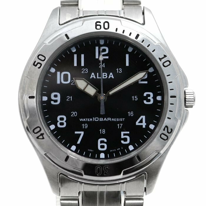 【新品同様/SAランク】セイコー(SEIKO) アルバ(ALBA) V501-0DA0 メンズ腕時計 QZ クオーツ SS ステンレススチール ブラック文字盤 説明書