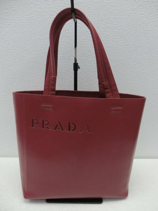 km/465135/2402/プラダ PRADA ロゴ型抜きレザーハンドバッグ ポーチ付き　B9031/レッド/中古品