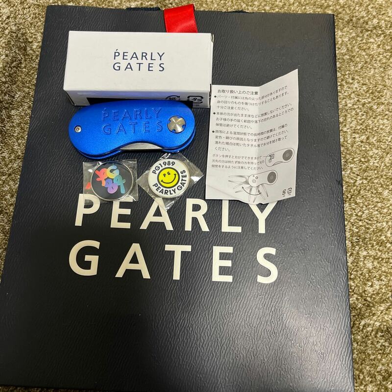 送料込 即決 新品 店舗限定品 PERLYGATES パーリーゲイツ グリーンフォーク マーカー2個セット 35周年 　ブルー　ゴルフマーカー　紙袋付き