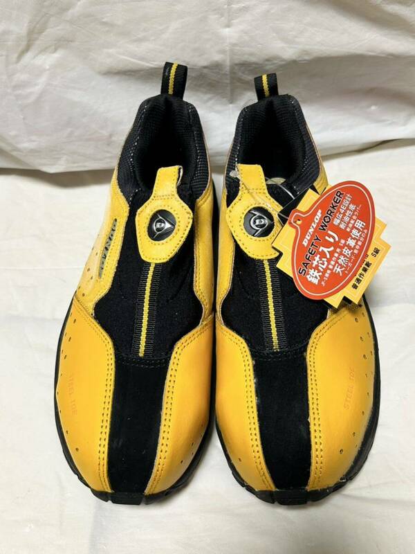 ●T583●未使用保管品 DUNLOP 安全靴 作業靴 天然皮革　セーフティーワーカー 鉄芯入り イエロー 黄色 24.5㎝