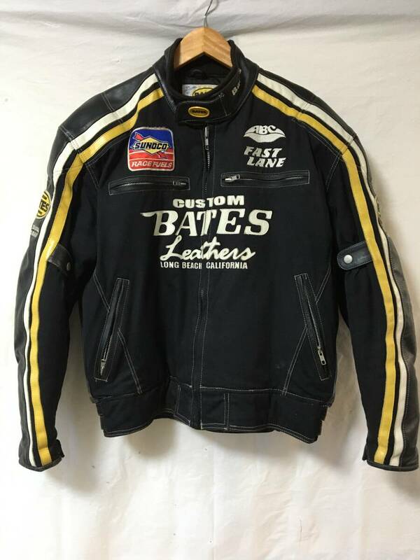 ○T542○USED BATES ベイツ ライダースジャケット ブラック レザー×コットン Lサイズ メンズ 男性用 バイクウェア