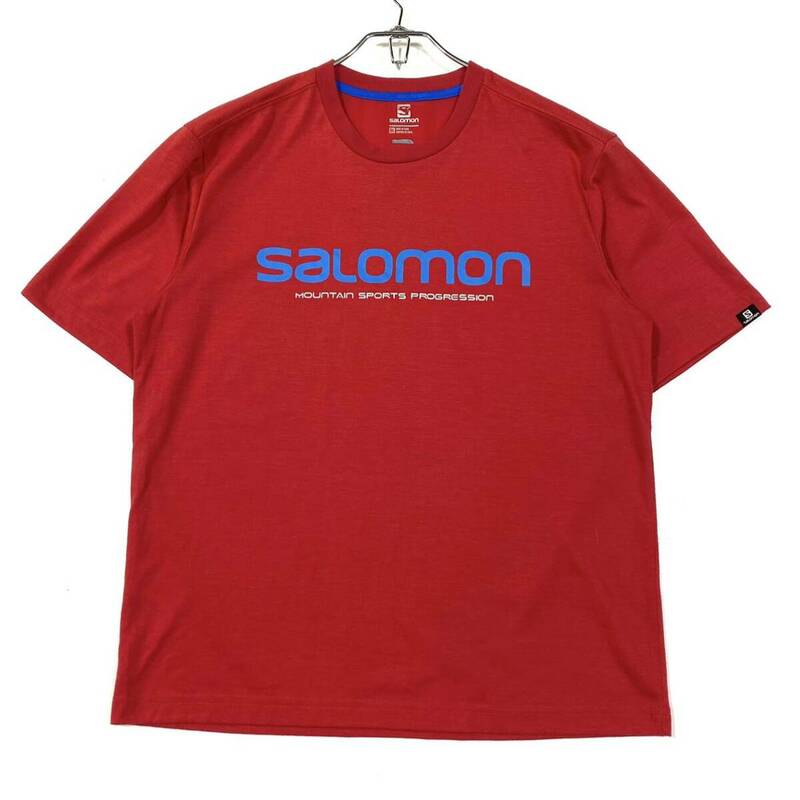 SALOMON(サロモン)半袖Tシャツ プリントロゴ メンズM レッド系