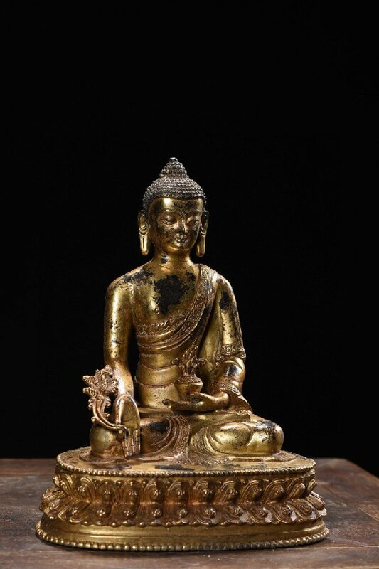 ◆古寳堂◆清 銅製 塗金 釋迦摩尼像 仏教古美術 供養品 極細工 古置物 古擺件 中国古美術 時代物 古董品