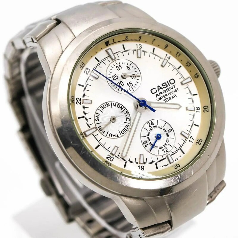 《希少》CASIO 腕時計 シルバー デイデイト メンズ チタン r