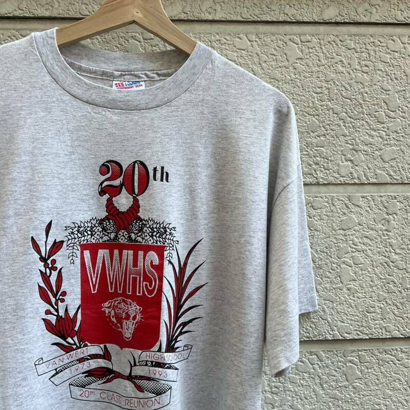 90s USA製 グレー プリントTシャツ 半袖Tシャツ Hanes ヘインズ 杢グレー アメリカ製 古着 vintage ヴィンテージ XLサイズ カレッジ