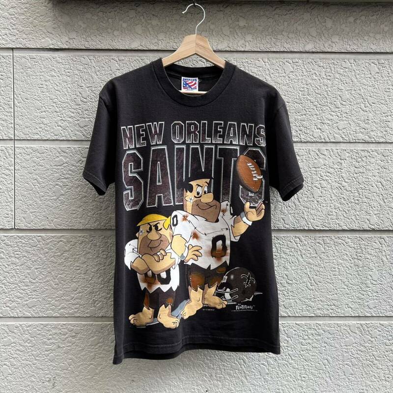 90s USA製 Flintstones プリントTシャツ 半袖Tシャツ NFL フリントストーン フレッド バーニー アメリカ製 古着 vintage ヴィンテージ M