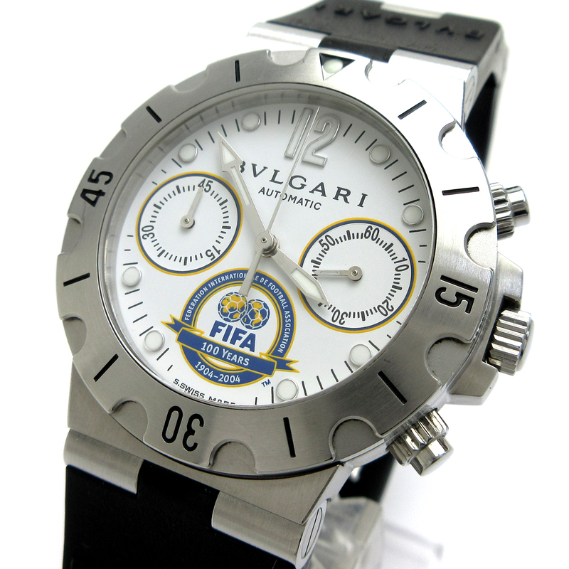 ブルガリ 時計 ディアゴノ スクーバ クロノ オート メンズ FIFA 100周年 白文字盤 SCB38S 腕時計 BVLGARI 箱 保証書 自動巻き