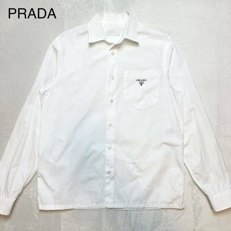 21年モデル PRADA プラダ 白シャツ ロゴプリント 汚れあり