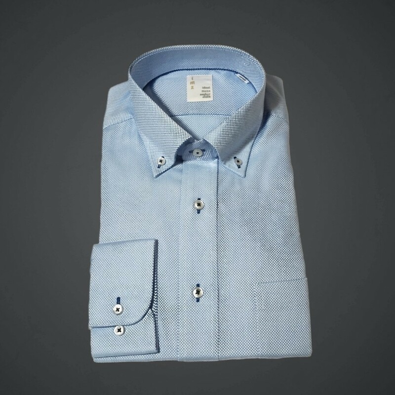 新品 42-86 伊勢丹 メンズ imz イムズ 高級ワイシャツ 形態安定 綿100% ボタンダウン ブルー ブロード Lサイズ ZMD311-650