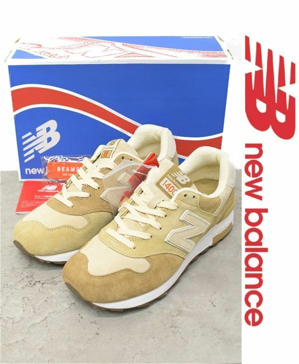 HGD-X223/未使用 NEWBALANCE CM1400BB BEAMS40周年コラボ 別注 スニーカー スウェード 26.5cm US8.5 ベージュ キーホルダー付き