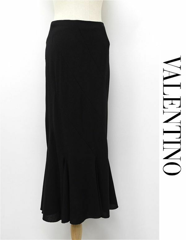 HGC-B366/美品 VALENTINO ロングマーメイドスカート ウール 4 S~M 黒 イタリア製