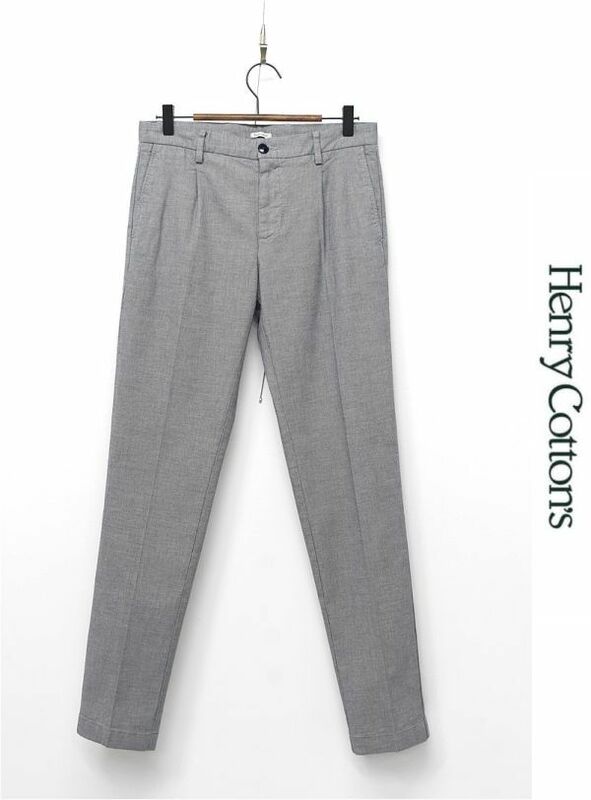 H351/HENRY COTTON'S ヘンリーコットンズ スラックス パンツ トラウザー 1タック 裾シングル スリム ストレッチ 44 S 春夏 紺