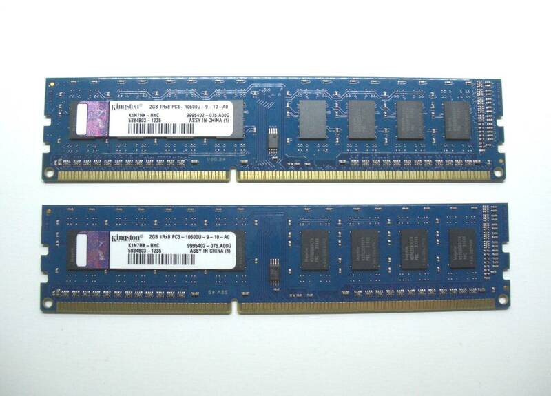 【即決・送料無料】Kingston DDR3 1333 4GB(2GB×2枚) 2GB 1Rx8 PC3-10600U-9-10-A0 204-Pin SDRAM DIMM デスクトップ用メモリ
