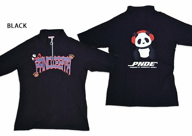 ヘッドフォンパンダさんハーフZIP BIG Tシャツ◆PANDIESTA JAPAN ブラックXLサイズ 554101 パンディエスタジャパン オーバーサイズ