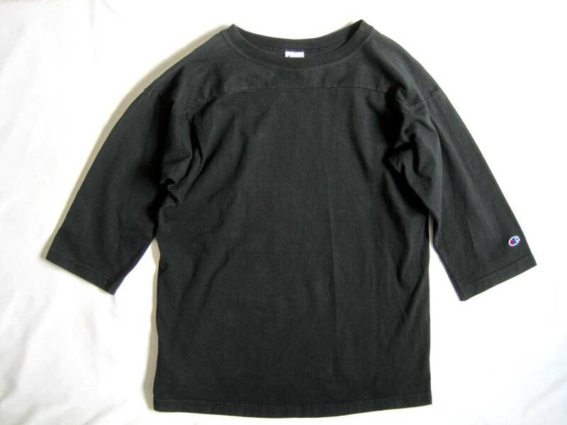 チャンピオン　T1011 ７分袖　フットボールTシャツ　ブラック　黒　ヘヴィーウェイト　アメリカ製　L
