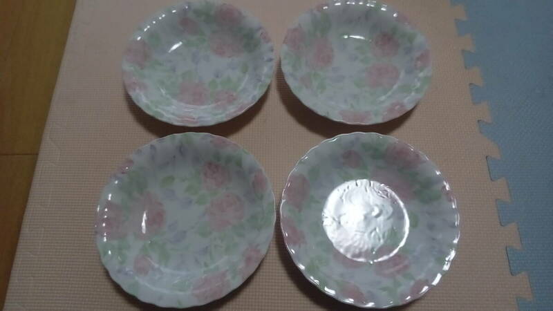 【美品】TABLE WARE EXCELLENT カレー スープ 皿 20.5cm 花柄 4枚セット
