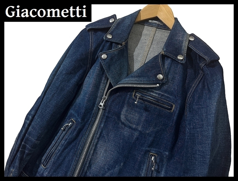 送無 G② Giacometti ジャコメッティ 日本製 G14-11210 USED ビンテージ 加工 インディゴ デニム ダブル ライダース Gジャン ジャケット 36