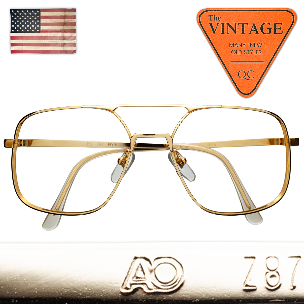未使用デッド 70's AO アメリカンオプティカル USAヴィンテージ アビエーター ティアドロップ 眼鏡 ゴールド American Opticalサングラス82