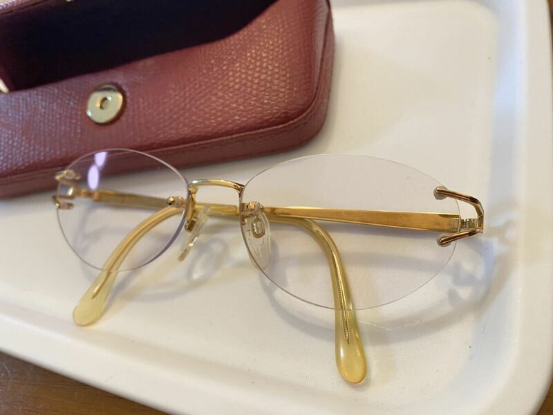 GOT GOLD FRAME メガネ 眼鏡 K18 18金　ゴールド　レディース　メンズ　アクセサリー　レンズ　度あり　ケース付き　高級　上品