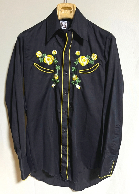 80s ヴィンテージ KARMAN 花柄 刺繍 長袖 ウエスタン シャツ メンズ 古着 80年代 カルマン 長袖シャツ