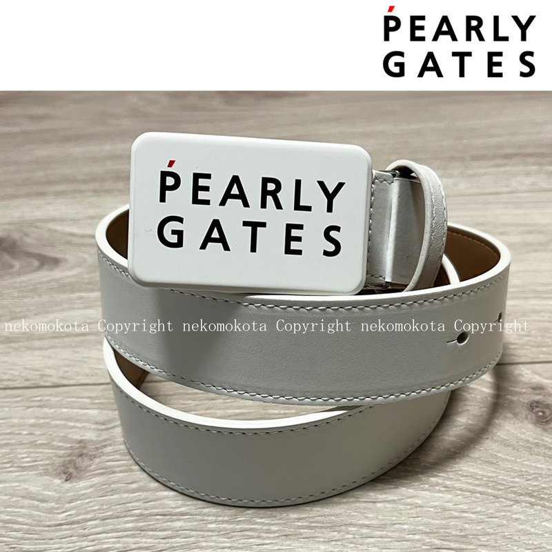 未使用に近い 美品 パーリーゲイツ 2段ロゴ バックル ベルト ニコちゃん ホワイト 白 スマイル PEARLY GATES