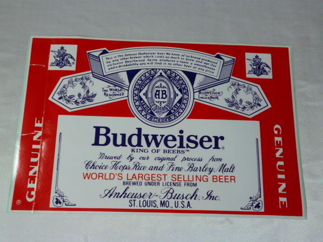 【特大】 正規品 Budweiser ステッカー 当時物 です(358×233mm) バドワイザー