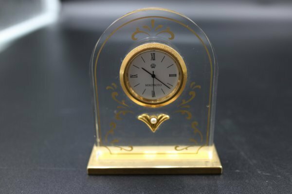 MIKIMOTO 　 真珠付き置き時計②　　電池交換済　置き時計　アンティーク　レトロ　動作確認済