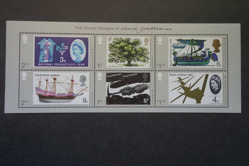 外国切手：イギリス切手 「デビッド・ジェントルマンの切手デザイン」 小型シート 未使用