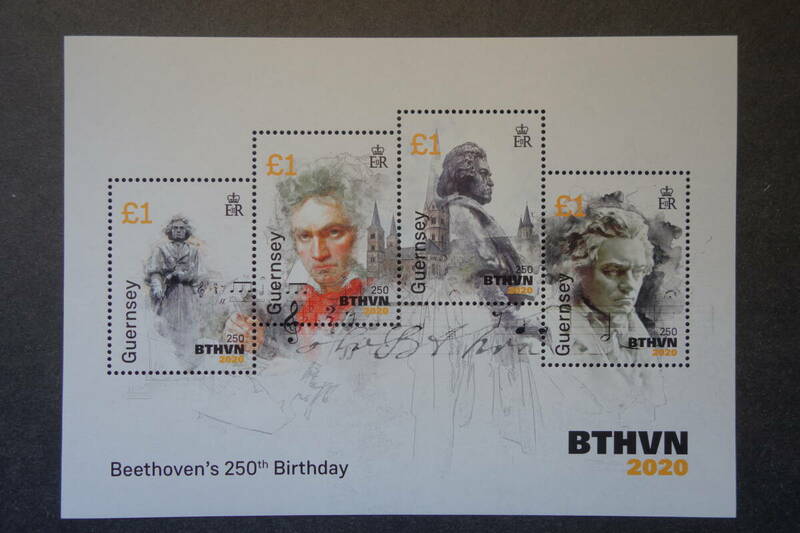 外国切手：ガーンジー（イギリスの王室属領）切手 「ベートーベン誕生250年」 4種ｍ/ｓ 未使用