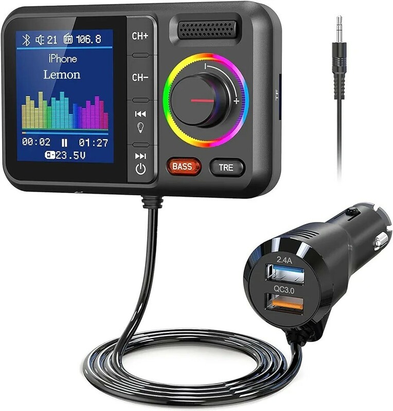  FMトランスミッター Bluetooth5.0 QC3.0急速充電 2USBポート Siri Voice Assistant 車載充電器 AUX有線接続 USBメモリ/microSDカード
