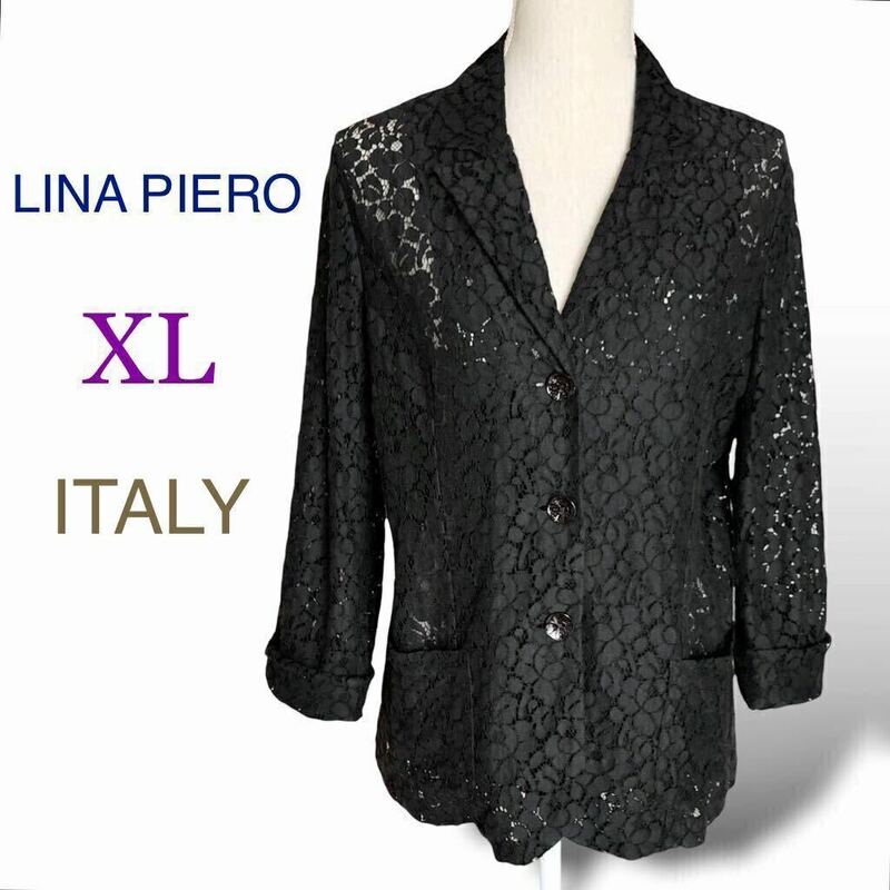 LINA PIERO リーナピエロ コットンレース ジャケット シャツ 大きいサイズXL イタリア製 トップス 薄手 リナピエロ ブラック 黒 デパート