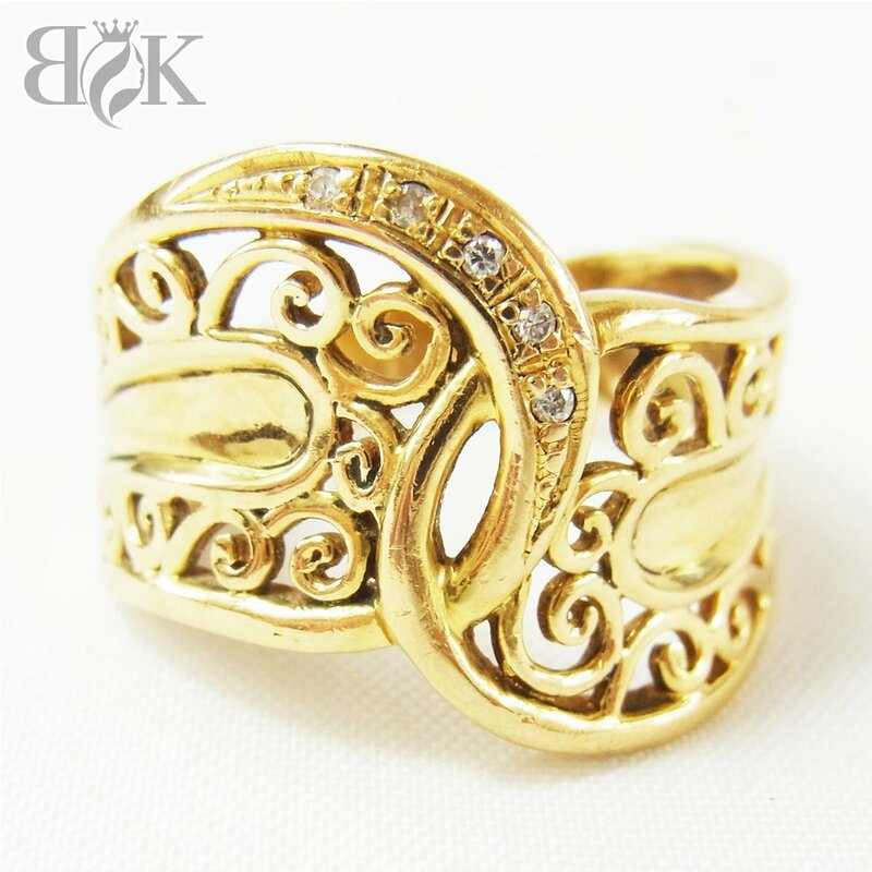 K18 デザインリング ダイヤmd0.04ct 約11号 縦幅:約12.3mm 約6.2g ゴールド 指輪 ■