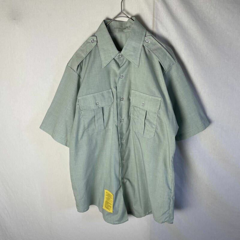 J.H.RUTTER-REX 半袖ミリタリーシャツ　古着　サイズ16 ライトグリーン