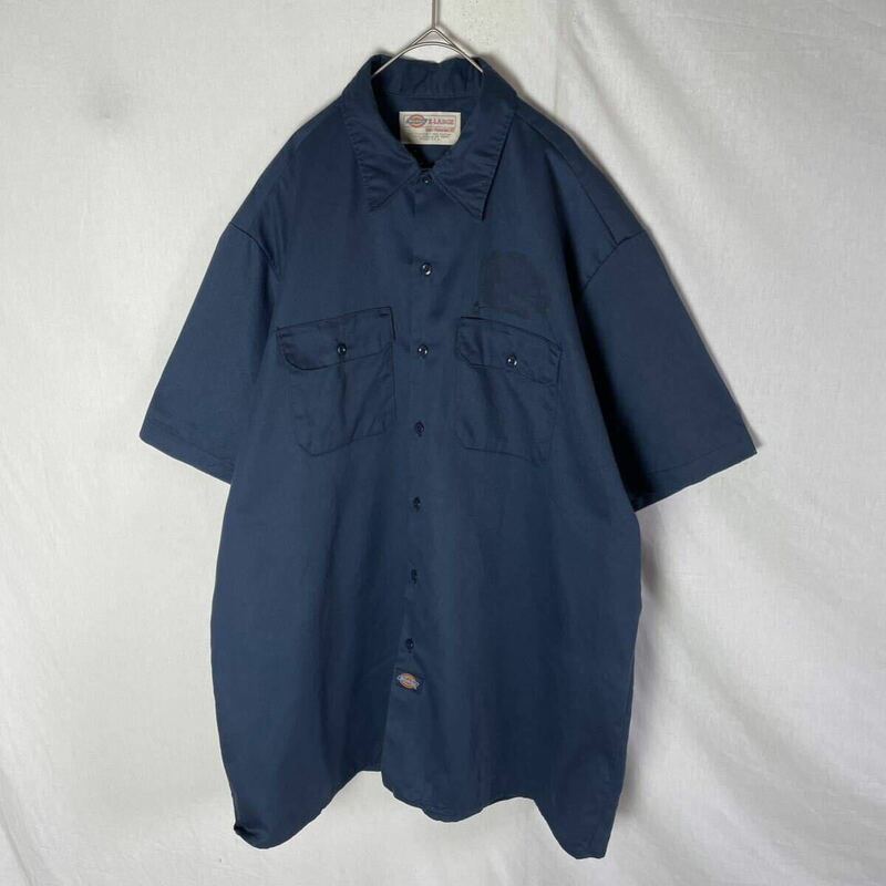 ディッキーズ　アメリカ製　半袖ワークシャツ　古着　XLサイズ　ネイビー　WORKWEAR