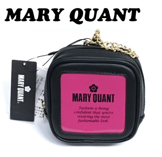 【MARY QUANT】(NO.2580) マリークワント ネイルポリッシュデザインミニポーチ　スクエア　ブラック×ピンク　未使用　マリクワ