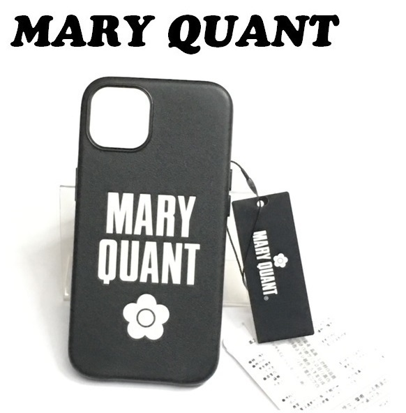 【MARY QUANT】(NO.8576) マリークワント iPhoneケース ロゴレザー 牛革 iPhone 13　黒 　未使用　マリクワ モバイルケース