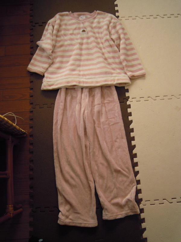 【和】キッズ★　モフモフ　モコモコ　ぬくいパジャマ上下セット　アイボリーピンク　ボーダー　★　１５０