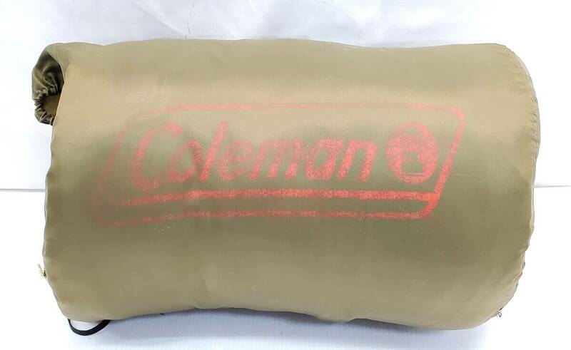 §　A27711 Coleman コールマン SLEEPING BAG 寝袋 シュラフ 中古 収納袋あり グリーン チェック柄 使用感あり キャンプ アウトドア